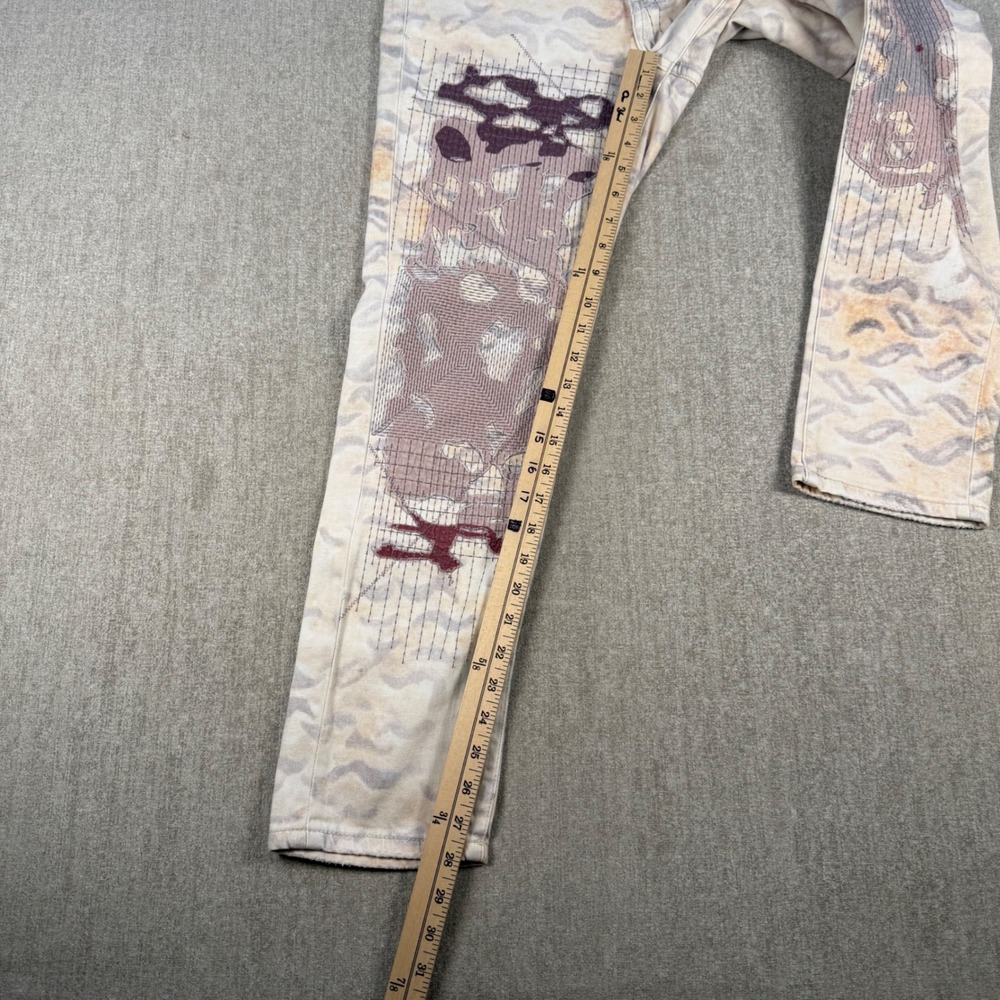 Pilcro Slim Boyfriend Jeans Womens 27 Tan Cream Patchwork Embroidered Abstract - Picture 6 of 10